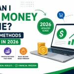 How can I earn money online in 2026 – infographic showing 14 proven methods including freelancing, ecommerce, affiliate marketing, content creation, and passive income strategies with laptop and growth chart illustration