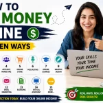 How to earn money online infographic showing 15 proven online income methods including freelancing, blogging, affiliate marketing, content creation, online courses, and remote work opportunities.