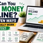 Modern blog banner showing a laptop with online earnings growth, cash, and icons representing freelancing, affiliate marketing, dropshipping, digital products, and remote work alongside the title “How Can You Make Money Online? 12 Proven Ways That Actually Work in 2025”.